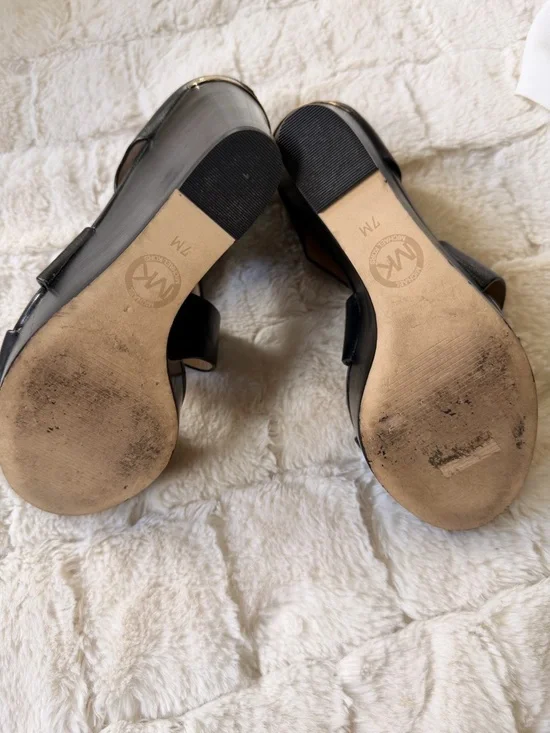 Michael Kors Black Leather Wedge Sandals – Size 7M - Picture 6 of 15
